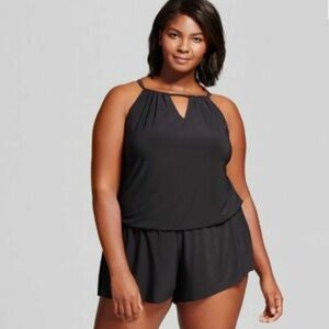 Aqua Green Womens One Piece Keyhole Romper Swimsuit BLACK  size M